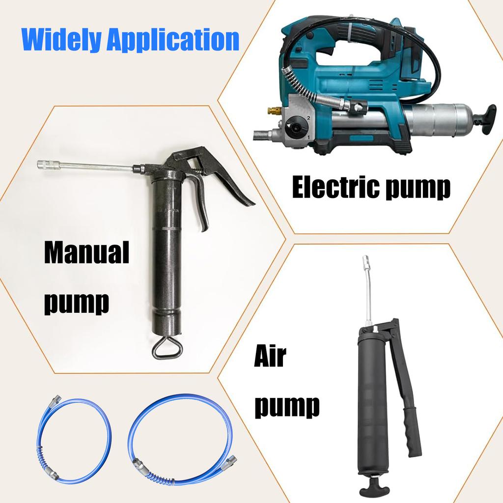 Set of 2 Industrial Grease Guns Hose 10000PSI Oil Resistant Heavy Duty Replacement Part For Pneumatic Equipment Tool