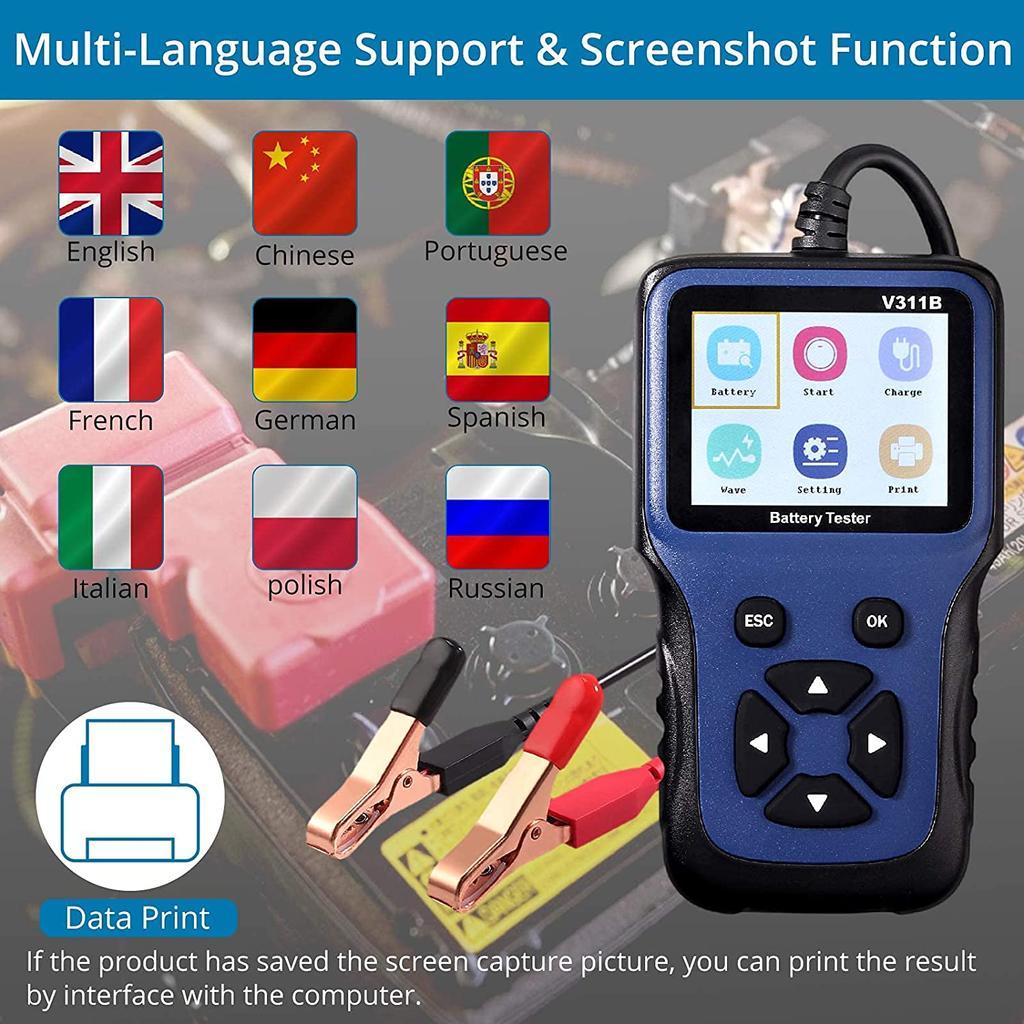 12V Car Battery Tester, 100-2000CCA Fast Accurate 12V Battery Load Tester, Digital Battery Analyzer for Car Truck Motorcycle ATV SUV Boat Yacht