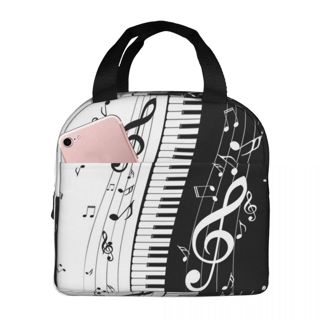 Piano Key Musical Note Pattern Insulated Lunch Bag for Women Kids Leakproof Food Boxes Thermal Lunch Box Tote
