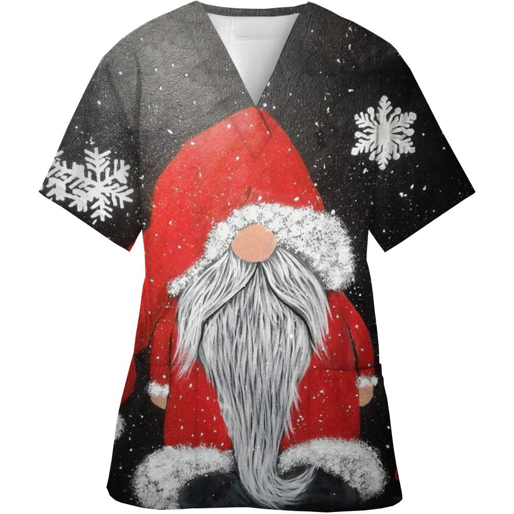 Nurse Uniforms Women Merry Christmas Print Short Sleeve V-Neck Scrubs Working Medical Blouse Overalls Uniforms Medical Nursing