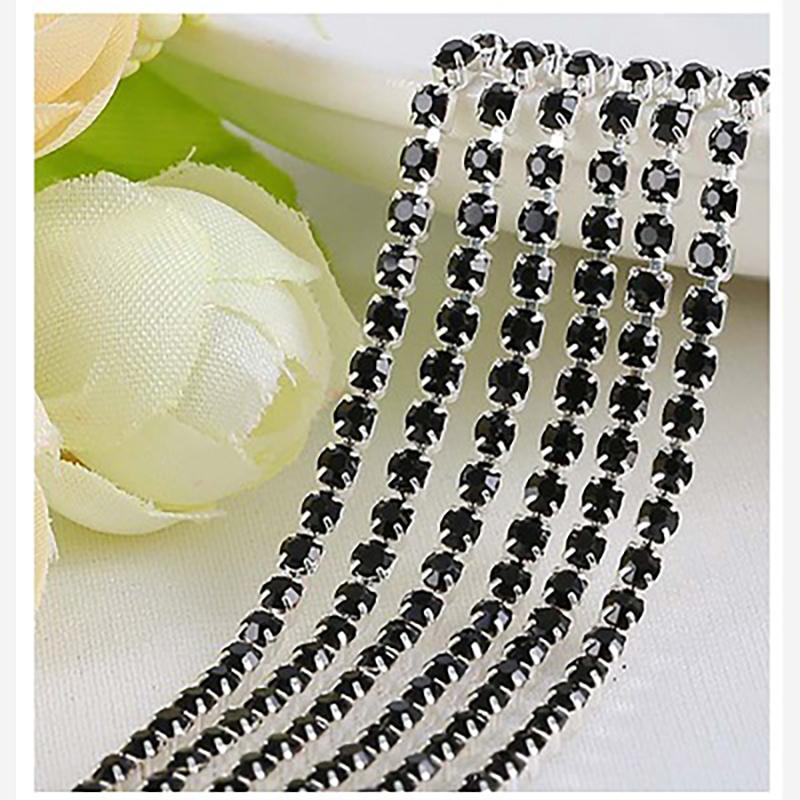 1yard/Piece 30Colors SS6-SS16 Glass Crystal Rhinestone Chain Silver Bottom Sew On Cup Chains For Diy Garment Bags Decorations