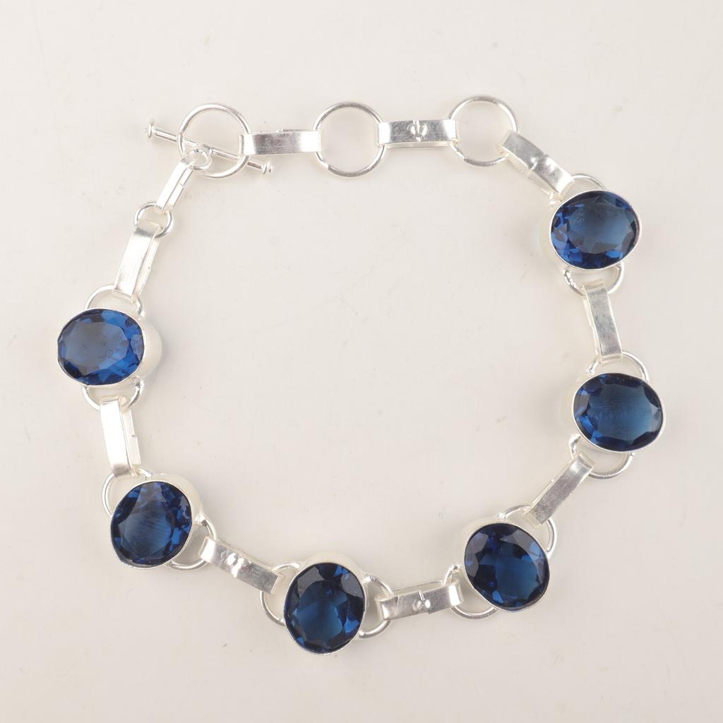 London Blue Topaz  Gemstone 925 Sterling Silver Jewelry Handmade Boho Bracelet RB-6-17