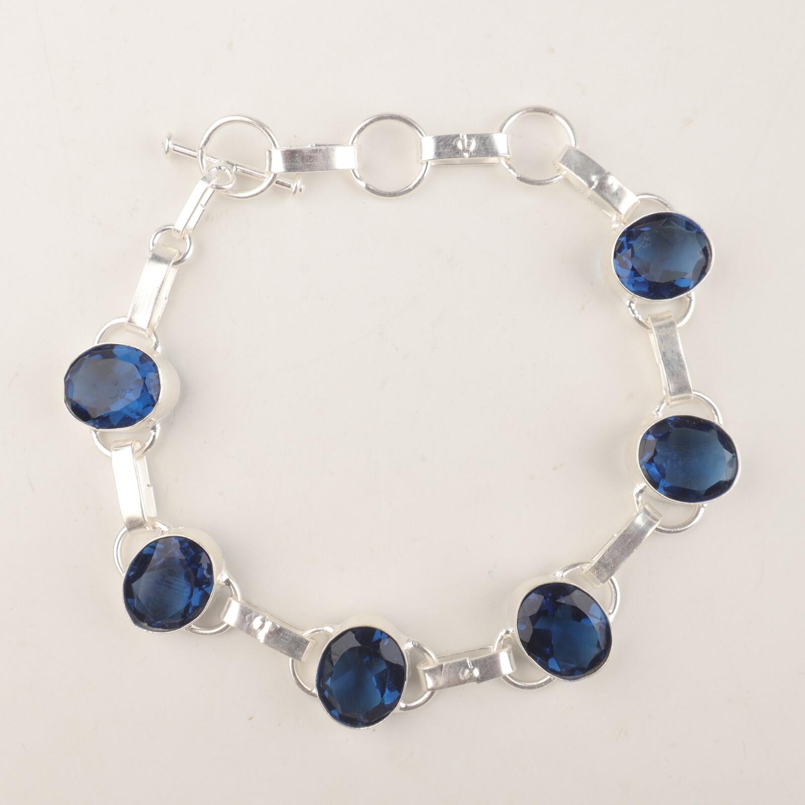 

London Blue Topaz Gemstone 925 Sterling Silver Jewelry Handmade Boho Bracelet RB-6-17