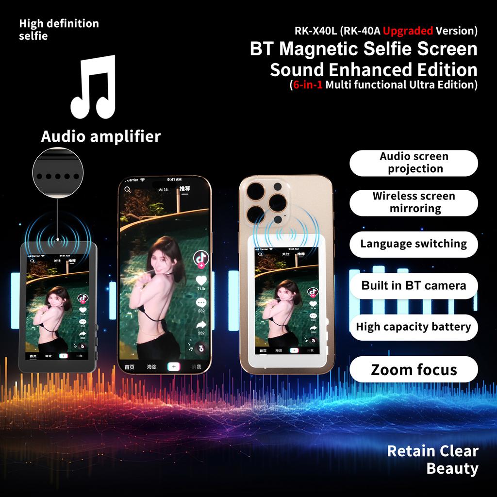 Upgrade Magnetic Wireless Selfie Monitor Screen 4inch For Android Phone Rear Camera Live Streaming Video Recording W/ Zoom Focus