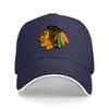 Cappellino da Baseball Chicago Blackhawks Nero Regolabile con Emblema della Squadra per Tifosi e Appassionati di Sport