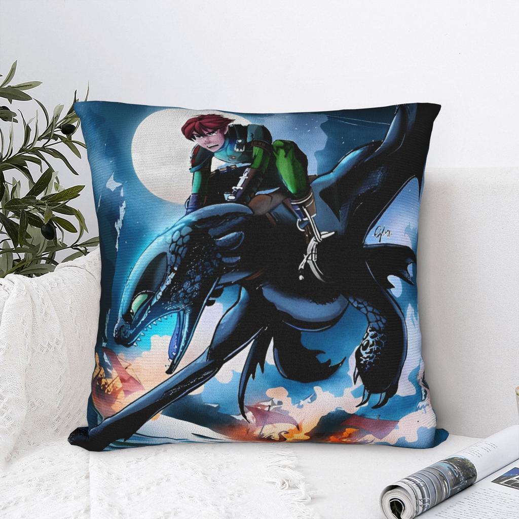 Hiccup e Sdentato Potenza di Fuoco HTTYD Federe Quadrate Copricuscino Divertenti Poliestere Decorativo per Casa 45x45cm