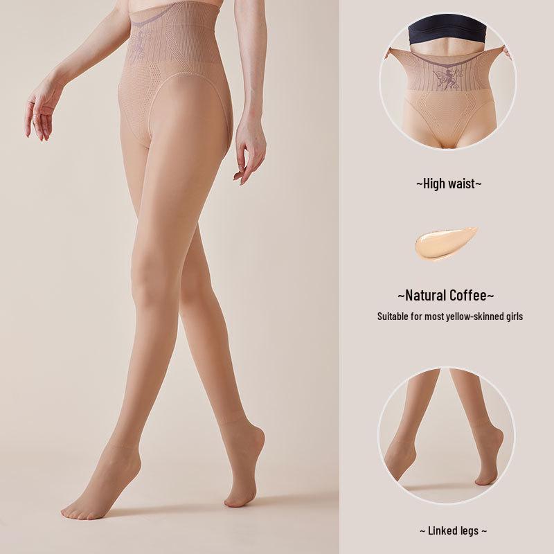 Huaxianzi High Waist Black Silk Tummy Control Leggings with Bare Leg Effect & Fleece Lining