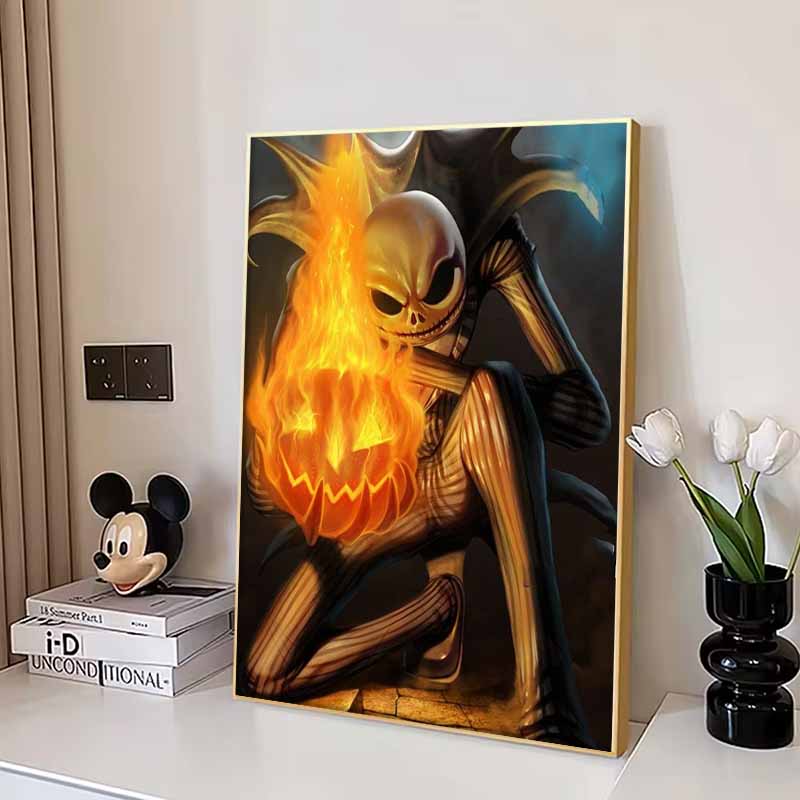 Disney Diamond Painting Jack Skellington Flaming Pumpkin Dark Art Painting Cute DIY Rhinestone Mosaic Cross Stitch Kit Embroidery Gift Home Decor