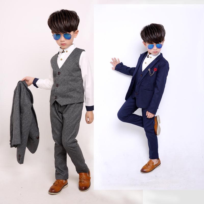 2025 Autumn Korean Style Kids' Flower Girl Dress & Boys' Three-Piece Performance Suit