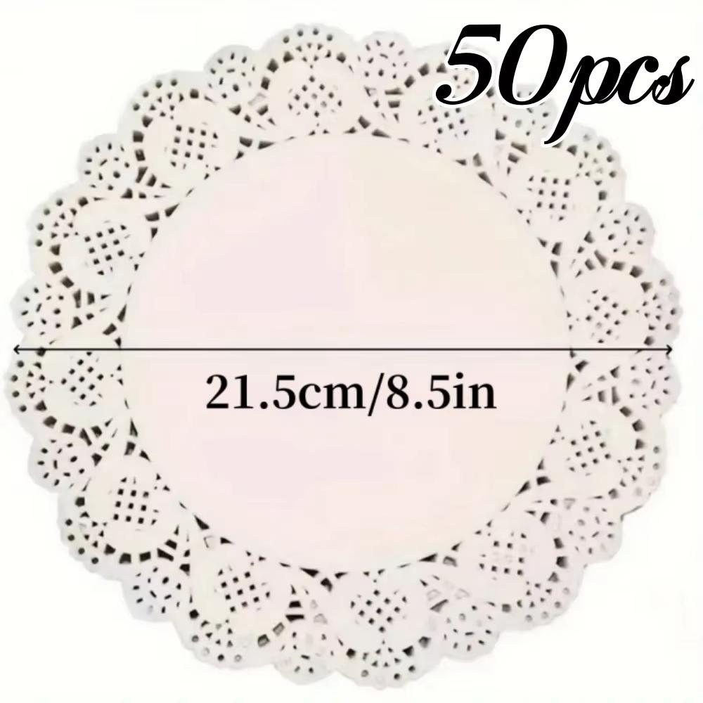 50PCS White Round Lace Mat Cupcake Paper For Fried Food Dessert Cookies Cake Party Wedding Table Decor Pad Kitchen Supplies