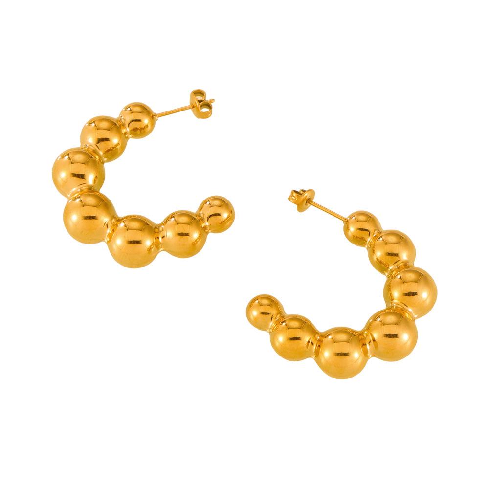 Retro Korean Style Titanium Steel Gradient C-Shaped Earrings with Small Steel Ball
