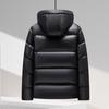 Mens Black Gold Hooded Down Jacket Mid-Length Warm Winter Coat 90% Duck Fill 86-90% Loft 600