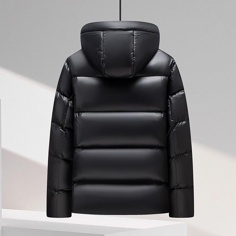 Mens Black Gold Hooded Down Jacket Mid-Length Warm Winter Coat 90% Duck Fill 86-90% Loft 600