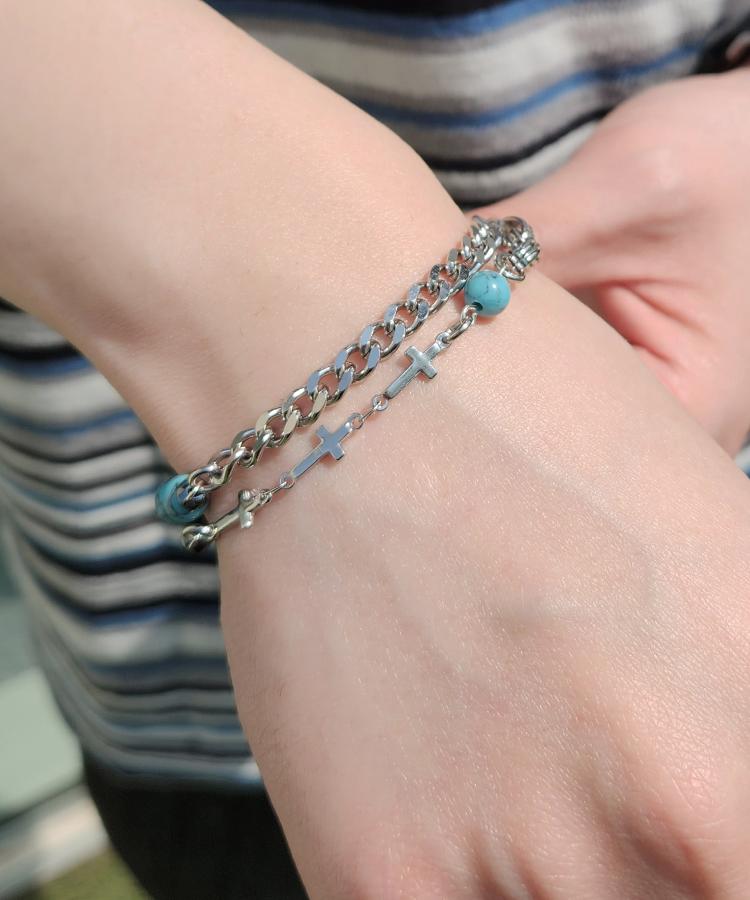 Acha Surgical Steel Chain & Beads Mix Bracelet _ Blue