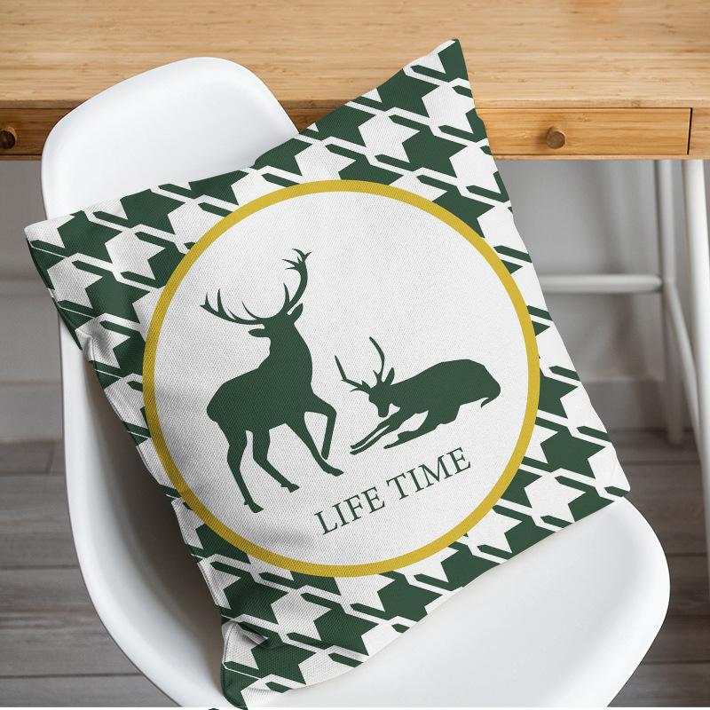 New Green Geometric Pillowcase Houndstooth Lattice Antler Plaid Sleeping Pillow Cover