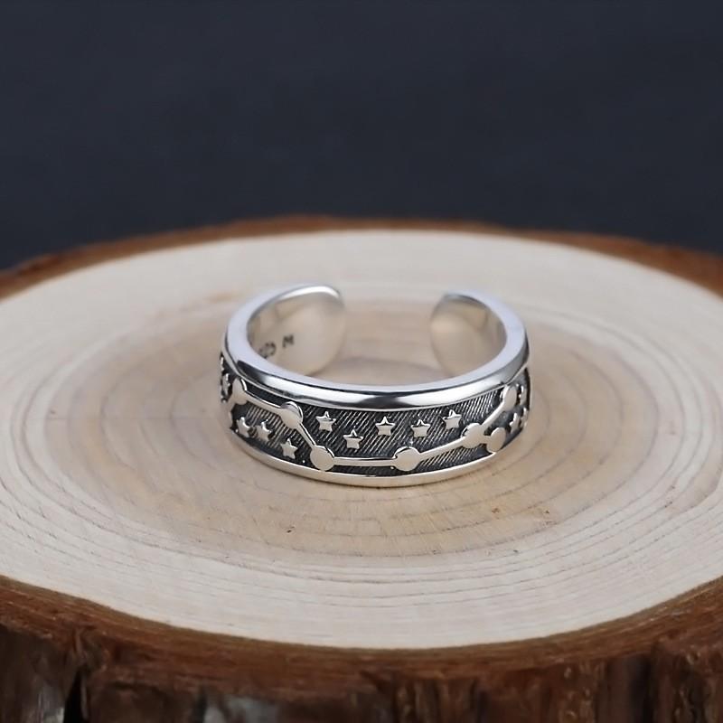 Adjustable Sterling Ring Men Women Vintage Star Constellation Band Minimalist Finger Jewelry