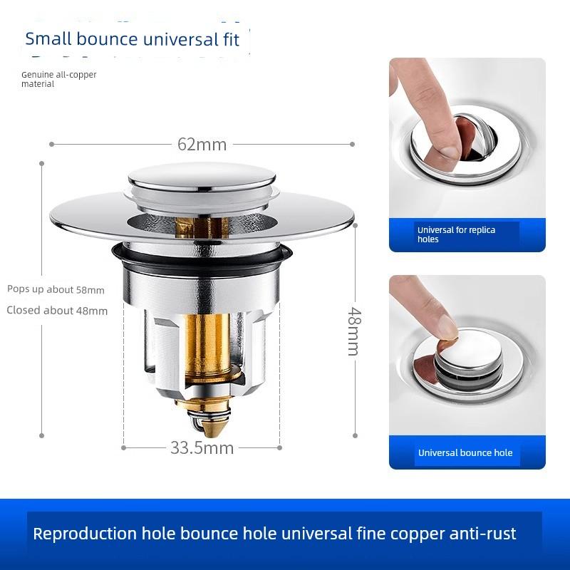 Sink Basin Pop-Up Core Anti-Odor Drain Plug Washbasin Press-Type Drain Filter Universal