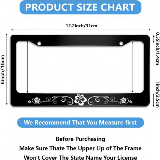 Hibiscus License Plate Frame Beautiful Flower License Plate Frames For Car Decorative Parts Stainless Steel License Plate For Standard Us Canada