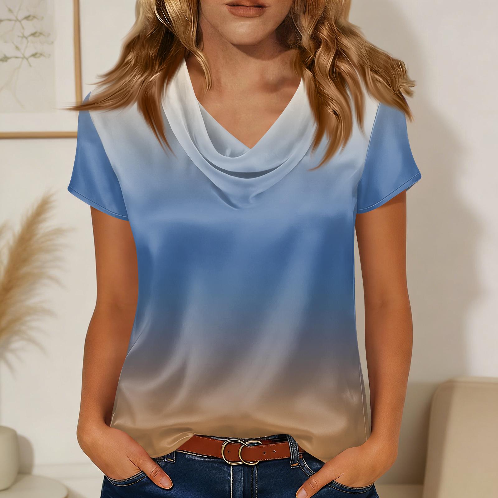 

Модная повседневная женская футболка с принтом, короткий рукав, топ L синий