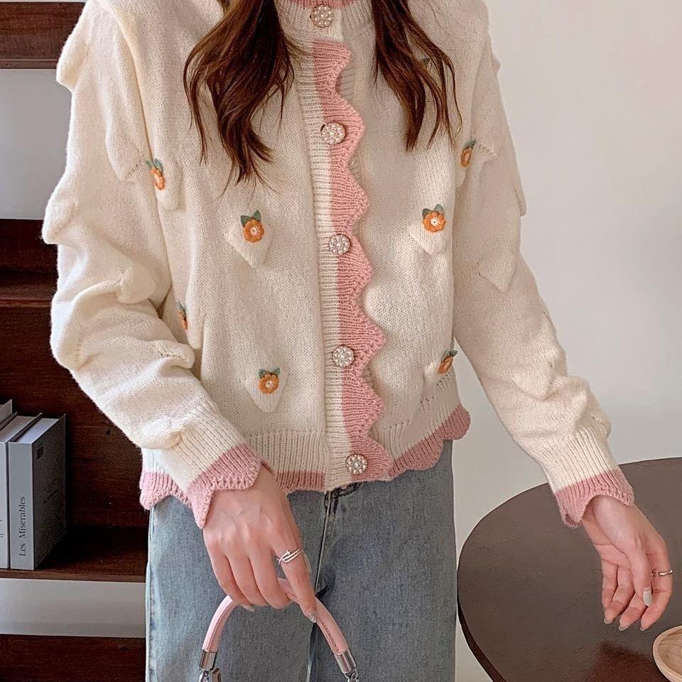 Sladký svetr Cardigan Dámský top 2023 Jarní a Podzimní Pletený Cardigan Women Design Sense Small Crowd Svetr Dámský kabát