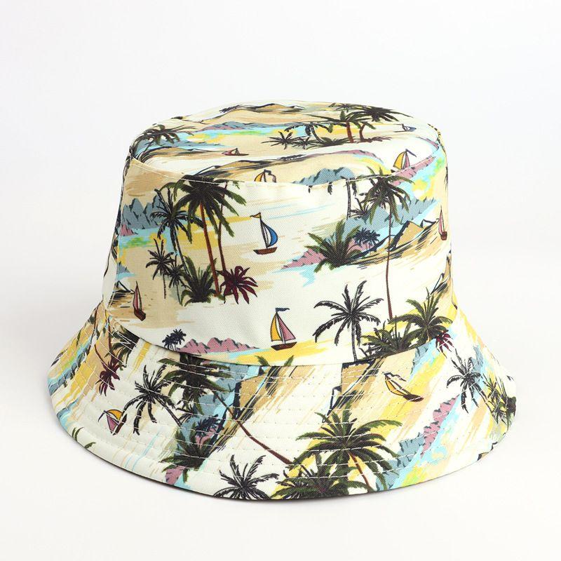 

Coconut Tree Bucket Hat New Arrival Print Double-Sided Wear Color Sailing Tree Leaves Bucket Hat Men and Women K-style Sun-Shade Sun Protection Hat Coconut tree M(56-58cm)