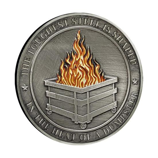 Challenge Coin Dumpster Flame Pattern Retro Silver Color Challenge Medal Unique Office Desk
