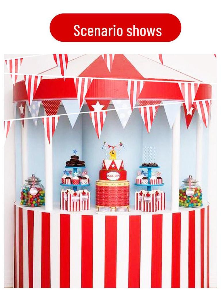 30m Red-White Striped Circus Carnival Pennant Bunting for Parties and Decorations