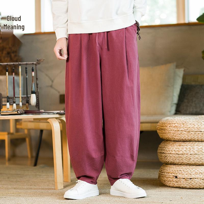 Men's Chinese Style Tai Chi Pants - Wide-Leg, Loose Fit, Cotton & Linen, Ideal for Spring & Autumn Martial Arts Training