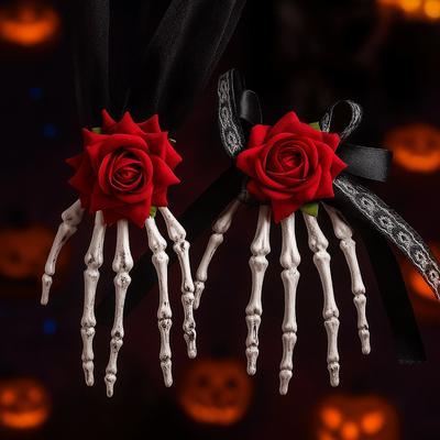 Cloth Skeleton Hand Rose Hairpin Flower Halloween Headwear Ghost Claw Hair Clip Festival Toys