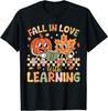 Retro Fall In Love With Learning Autumn Pumpkin Teacher Kids T-Shirt