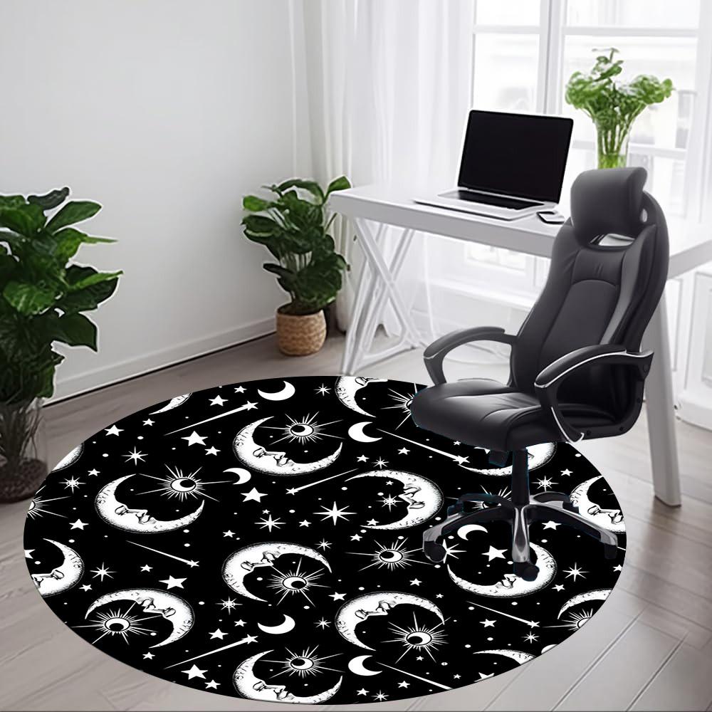 1pc Moon Stars Office Round Area Rug, Indoor Mat Suitable For Office, Under Office Chairs Bedroom Living Room Home Decor, Room Deco