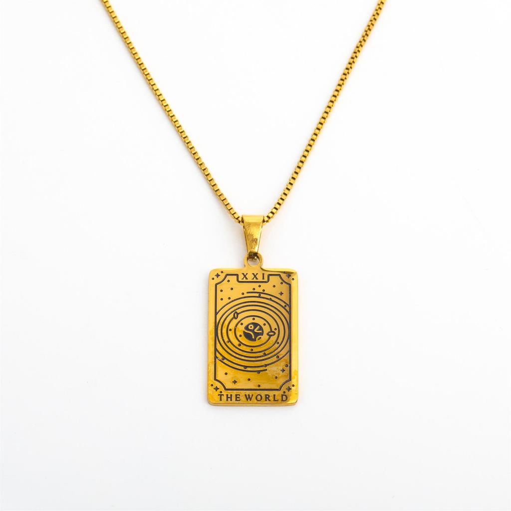 Tarot Card Series Necklace: Stainless Steel & 18K Titanium Steel Sweater Chain Retro Design