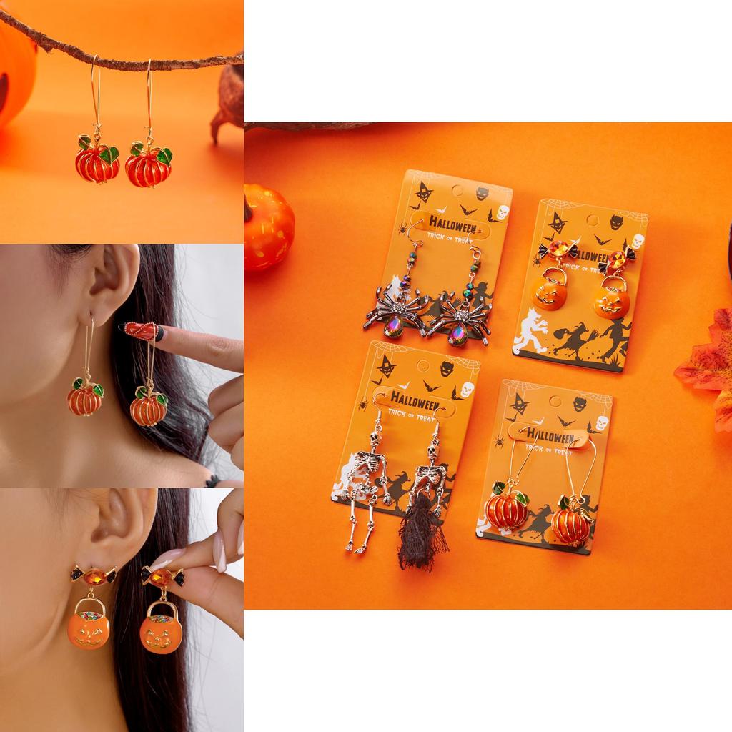 Halloween Pumpkin Skeleton Alloy Earrings With Electric Plating For Cosplay And Party Decor