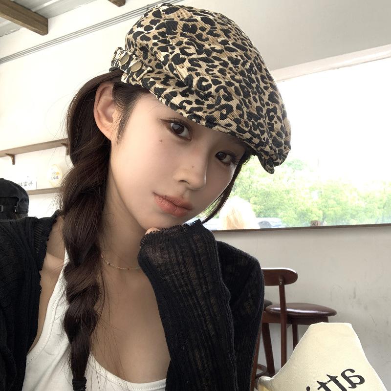 Niche Design Sense of Tide and Leopard Print Hat Y2K Subculture Retro Forward Hat Women's Fashion Versatile Beret