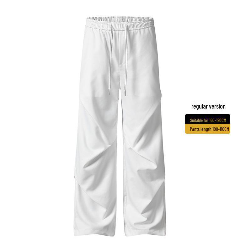 Muqiu Męskie Letnie Plisowane Szerokie Spodnie