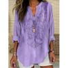 Women's Henley V Neck Long Sleeve Loose Solid Linen Blend Tunic Top Plus Size Casual Blouse