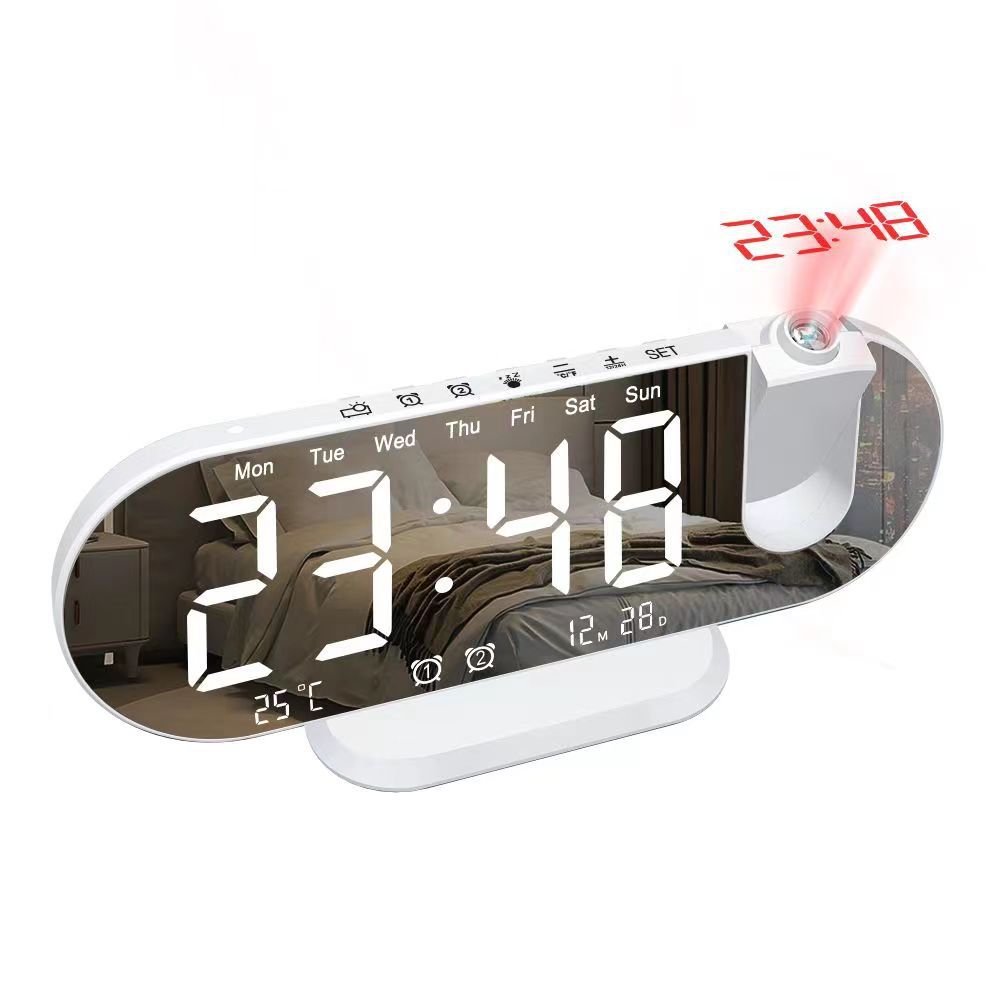Multifunctional RGB Radio Projection Clock Creative LED Alarm Clock Temperature and Humidity Digital Projection Clock Mirror Electronic Clock
