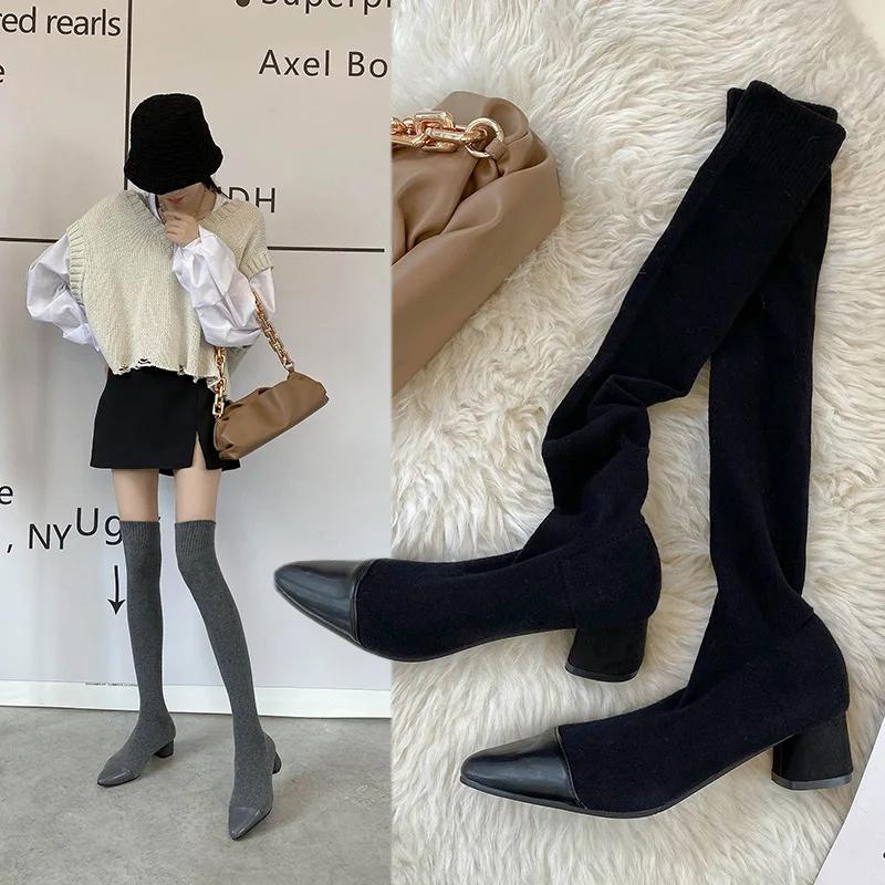 Fashion Thigh High Boots Stretch Fabric Sock Boots Women Pointed Toe High Heels Shoes 2026 Autumn Winter Sexy Over The Knee Boot