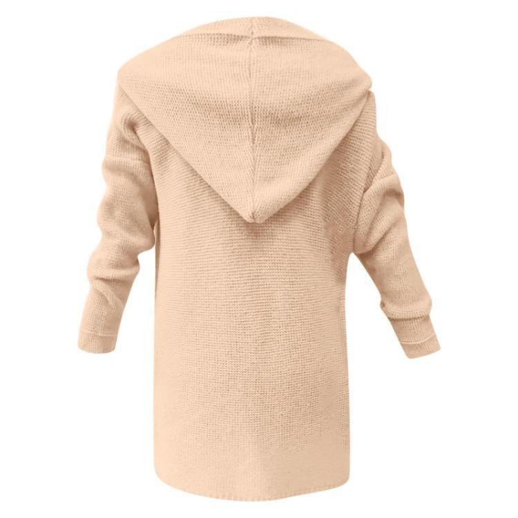 Verdickter Winter Warmer Damen Langer Kapuzen-Strickmantel Einfarbiger Gestrickter Pullover-Mantel