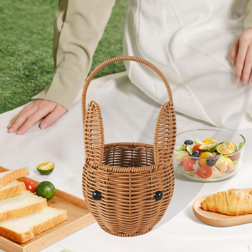 Coșuleț Portabil Container Formă de Iepuraș Capacitate Mare Coșuri Împletite Rustice pentru Organizarea Gustărilor