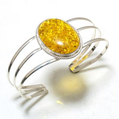925 Sterling Silver Natural Amber Oval Shape Gemstone Handmade Cuff Bracelet Jewelry