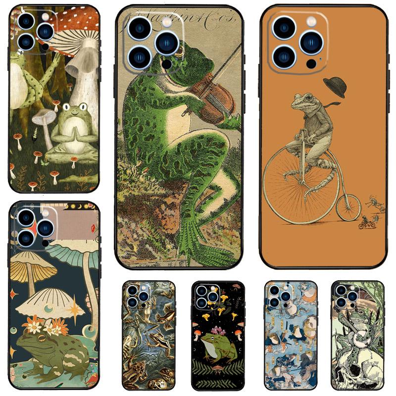 Vintage Retro Frosch Pilze Hülle Für iPhone 15 16 14 13 12 11 Pro Max Mini X XR XS Max 7 8 Plus Stoßfänger Hüllen Abdeckung