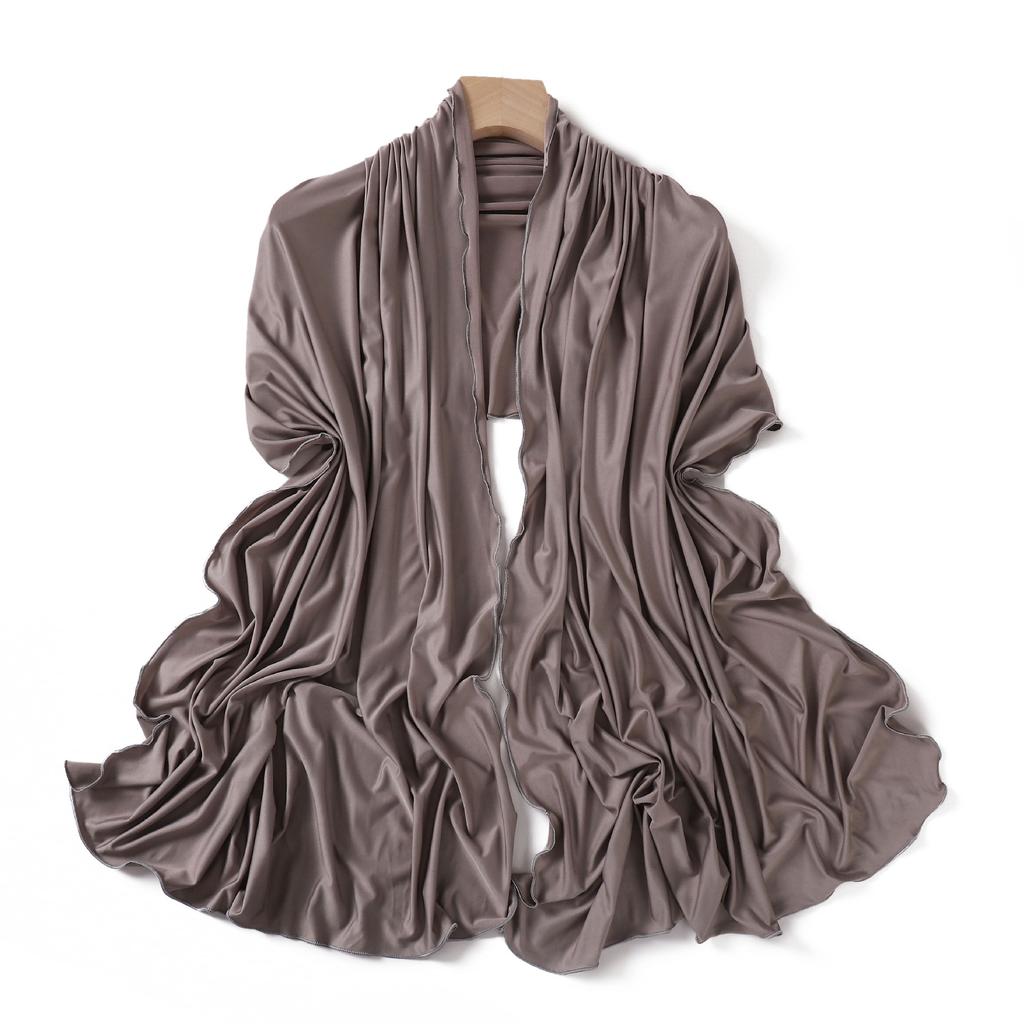 Luxury Wavy Edge Jersey Hijabs For Women Solid Color Modal Milk Silk Scarf Headscarf Autumn Shawl Stretchy Chiffon Scarf Ramadan