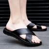 Fashion Men Shoes New  Summer Shoes Italian Leather Slippers Men High Quality Size 38-47 Beach Slip on Flats Man Flip Flops Mens Sandals