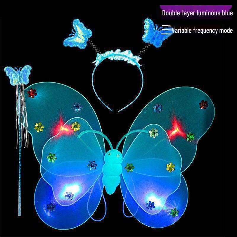 Girls' Luminous Butterfly Wings & Light-Up Fairy Wand Dress-Up Set