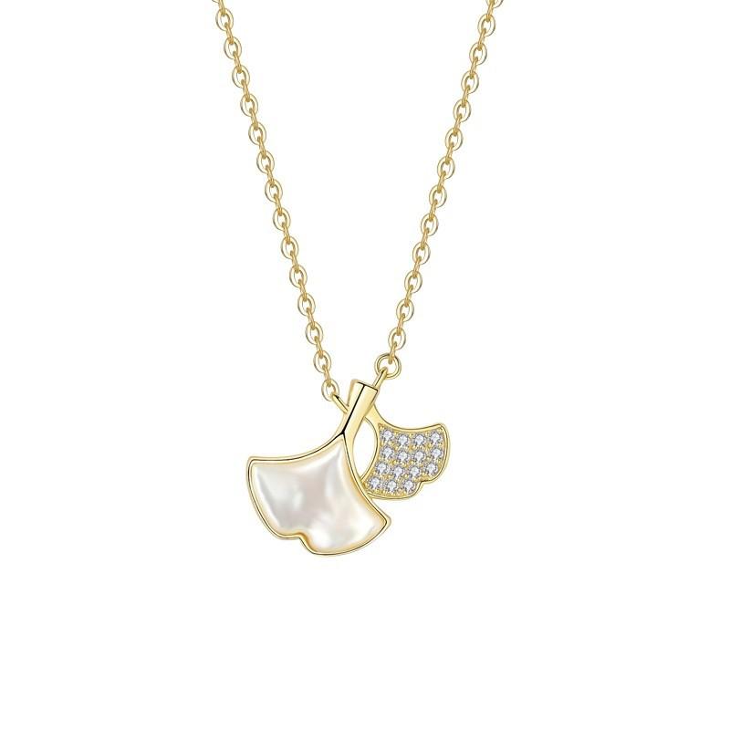Elegant Women’s White Mother-of-Pearl and Cubic Zirconia Bracelet, Versatile S925 Sterling Silver Ginkgo Leaf Design 925 Sterling Silver