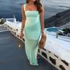 2025 Women's Backless Slim-Fit Dress: European & American Style, Spaghetti Strap, Sexy Shirring Patchwork