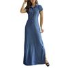 European American Casual Denim Maxi Dress 2022 Shirt Collar Slit Pockets Swing Skirt