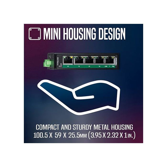 Commutateur Industriel - TRENDnet - TI-PGLC50 - 5 Ports Gigabit PoE+ - Design Compact - IP30