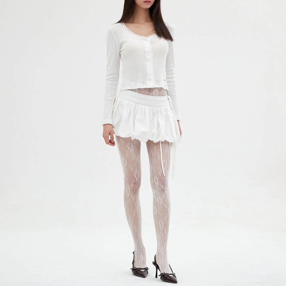 Elssibeui Lace-Trimmed Button Long-Sleeve Top_Ivory